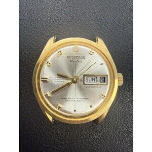 Vintage Accutron Electric 23 Jewel Swiss Day Date Men’s Watch Gold Tone AS-IS